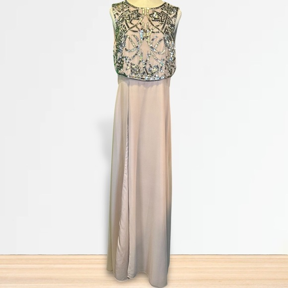 ASOS Mauve Pink / Purple Chiffon Side Slit Gown w/ Silver Sequin Embellishments - Picture 2 of 16